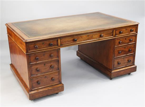 A Victorian mahogany pedestal partners desk, W.4ft 11in.